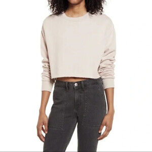 Socialite Women's Crop Fleece Sweatshirt In Sand Size M